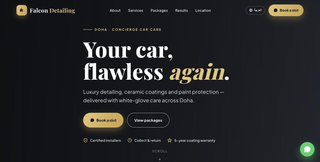 Falcon Detailing website demo — ScrollJuice