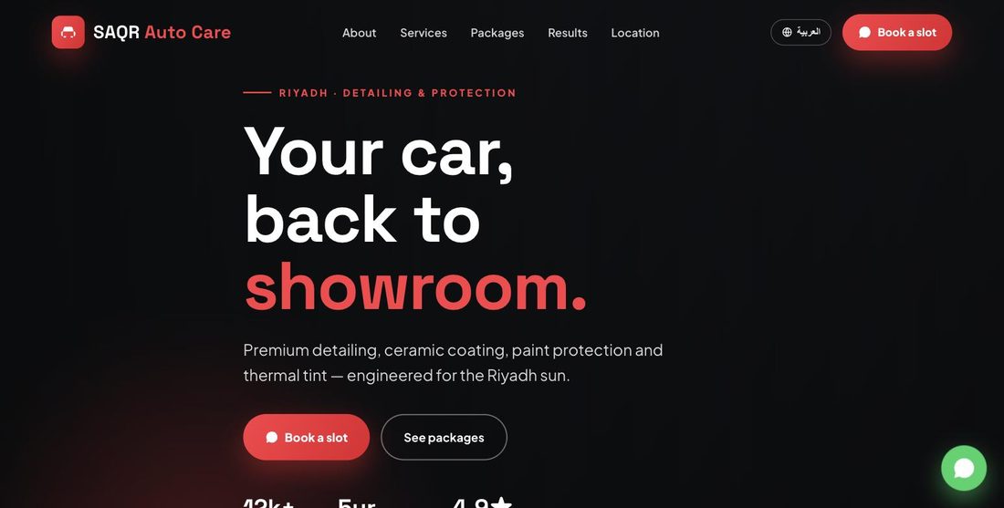 Saqr Auto Care website demo — ScrollJuice