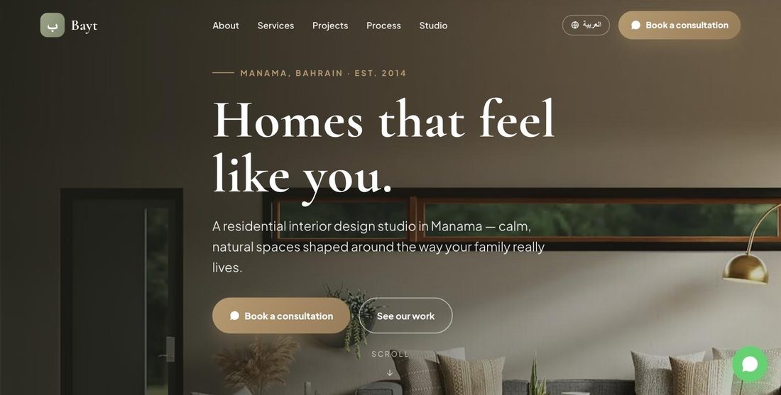 Bayt Design House website demo — ScrollJuice