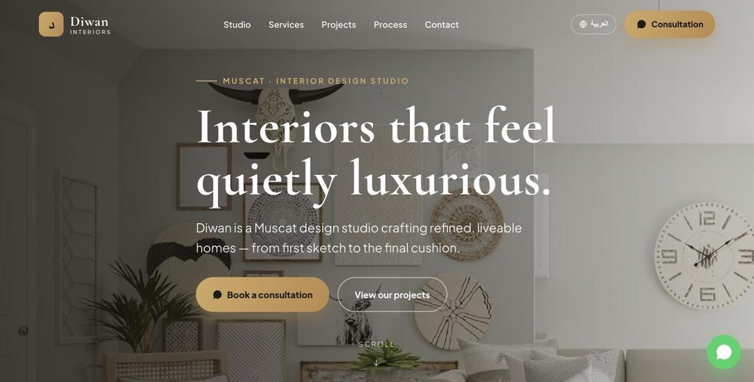 Diwan Interiors website demo — ScrollJuice