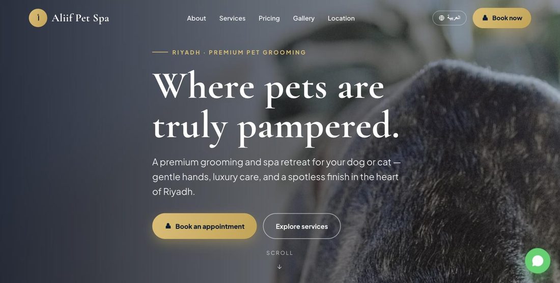 Aliif Pet Spa website demo — ScrollJuice