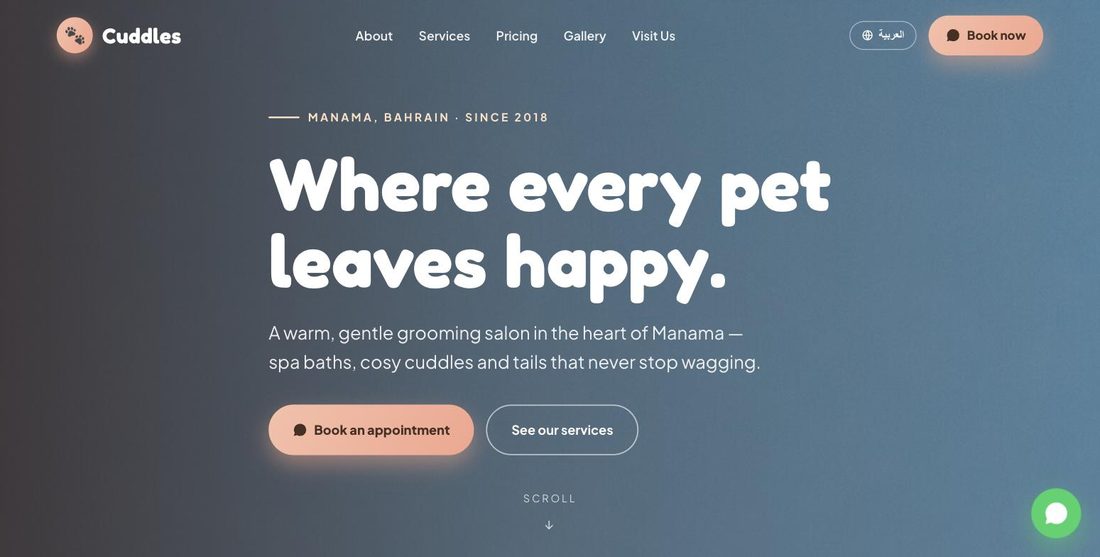 Cuddles website demo — ScrollJuice