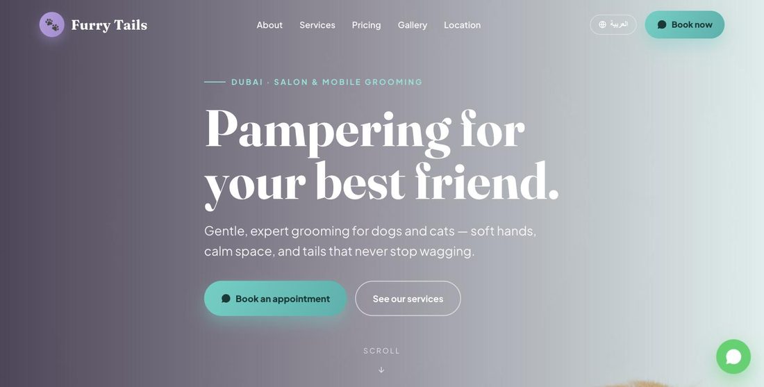 Furry Tails website demo — ScrollJuice