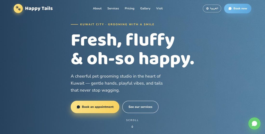Happy Tails website demo — ScrollJuice