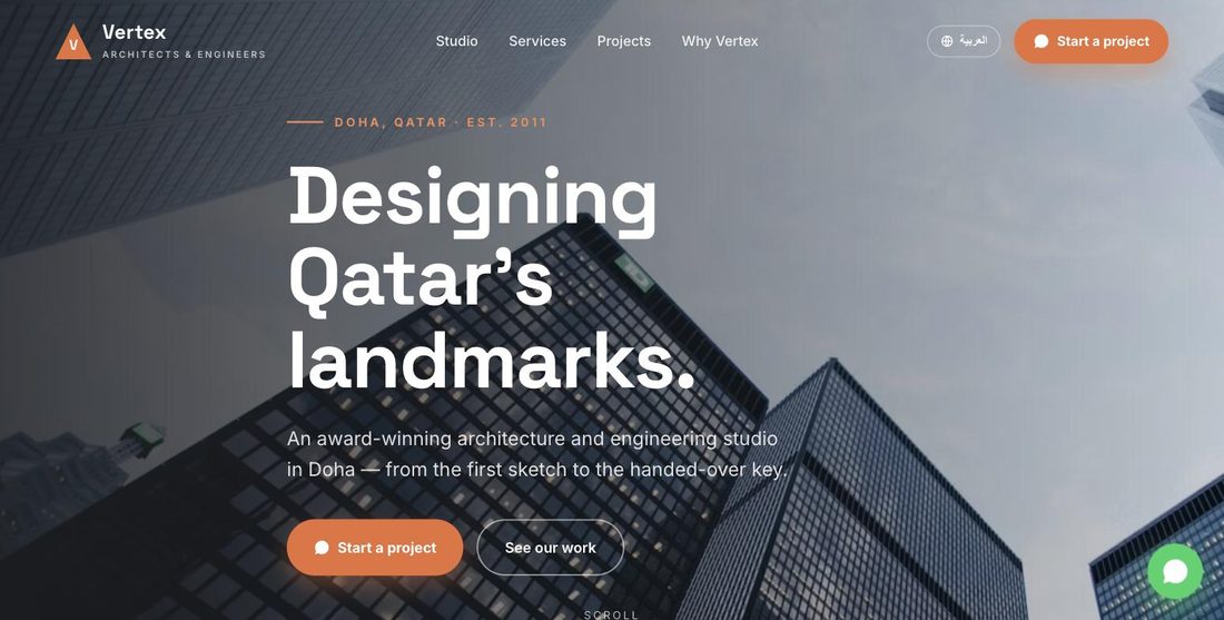 Vertex Architects website demo — ScrollJuice