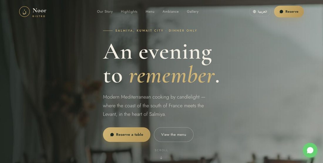 Noor Bistro website demo — ScrollJuice