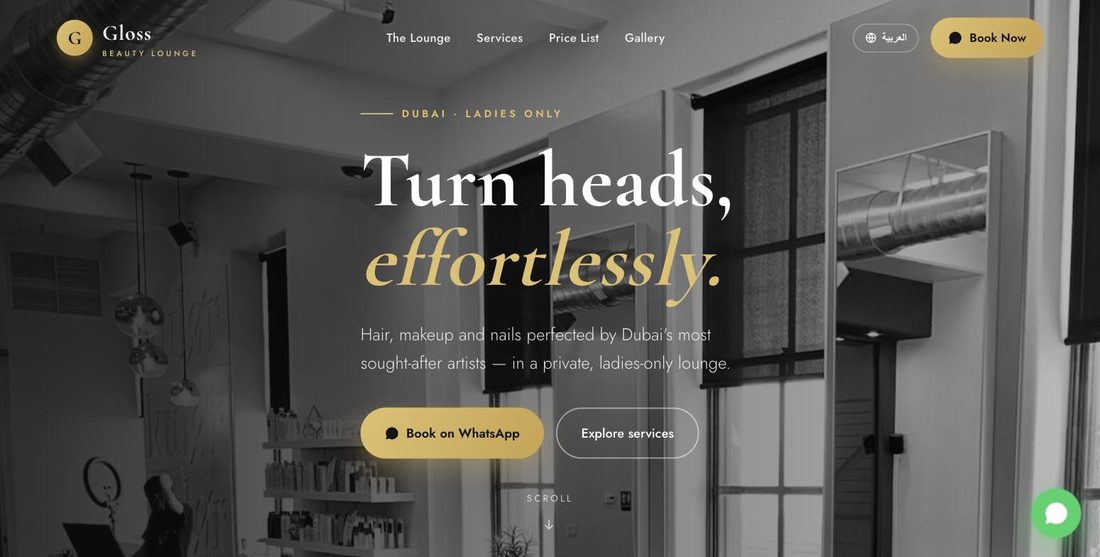 Gloss Lounge website demo — ScrollJuice